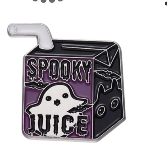 Spooky Juice Box Enamel Pin | Ghost & Bat Design | Halloween-Themed Collectible - Picture 1 of 4
